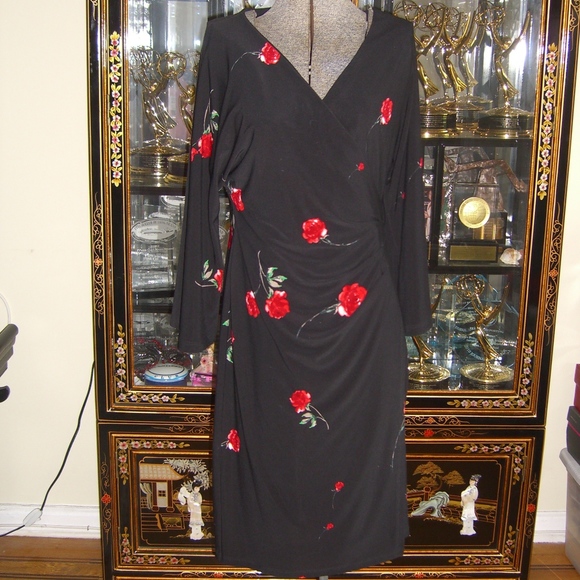 LAUREN RALPH LAUREN ROSE PRINT BLACK SHEATH DRESS - Picture 1 of 4
